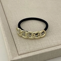 Minimalist elastic hair tie with a polished gold metal curb chain decoration for women - Gold Five-Ring Chain