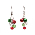 Detailed view of Christmas bell drop earrings with red and green beads on white background - Colorful Crystal Bell Dangle