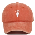 Detail shot of Grim Reaper white embroidery on vintage washed cotton baseball cap - Adjustable / Orange