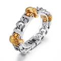Two-tone stainless steel Cuban link bracelet with gold skull accents and crystals - Skull Head Two-tone Gold Silver
