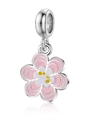 Colgante de flor rosa con carita sonriente y aro plateado para joyas DIY - Estilo Flor Rosa Sonriente (MDF784)