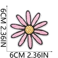 Detail view of a 6cm pink daisy embroidered patch with yellow core and black stitching - No.10-Pink Daisy