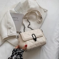 Beige quilted leather crossbody bag with black chain strap and metal buckle closure - Off White