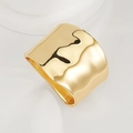Chic wide open cuff bracelet with hammered gold finish and irregular wave texture - Wavy Textured Shiny Wide Bangle (SL334) / Gold