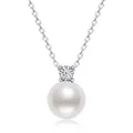 Collana elegante in argento 925 con perla bianca tonda e ciondolo in zircone lucido - Stile Diana / Argento