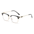 Retro browline eyewear frame in black and gold with detailed cross metal engraving - Gold Frame Black Rim Anti Blue Light