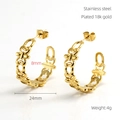 Detailed view of 18K gold plated stainless steel hollow hoop earrings with size dimensions - Hollow Pattern Hoop Style (784)