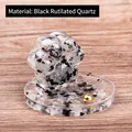 Kattenpoot kristallen ornament met zwart rutilated kwarts en gouden kraal - Zwarte rutilkwarts