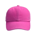 Detailed close-up of a neon pink cotton twill baseball cap with reinforced stitching - Rose Red
