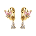 Orecchini a cerchio farfalla dorati con cristalli rosa e pendenti a goccia - Tonalità Oro 18K (Zirconia Bianca + Rosa)