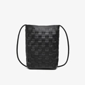 Minimalistische schwarze gewebte PU-Leder Beuteltasche mit klassischem Intrecciato-Muster - Schwarz