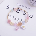 Kids colorful crystal beaded bracelet with daisy charm and pink bead pendant - Metal Half Ring Daisy Style / Multicolor