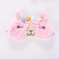 Detail of pink plush alpaca sleep mask with colorful pom-poms and silver elastic band - Pink Alpaca