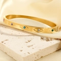 Retro 18K gold-plated titanium steel cuff bracelet with colorful zircon eye motifs - Colorful Evil Eye Gold Style (sztx052g)