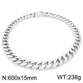 Collana a catena cubana da uomo in acciaio inossidabile argento, 15mm di larghezza - Colore Acciaio (KN290270-KJX)