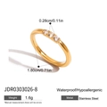 Gold stainless steel ring with three round zircons and waterproof property details - US 8 / Four Stone Inlaid Ring (JDR0303026)