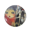 Round metal badge featuring colorful cartoon art illustrations for clothing accessories - Busy Street Illustration Style (XZ6380)