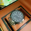 Men's quartz watch with black dial and silver steel strap in a premium gift box - Prestige Black Band Black Face