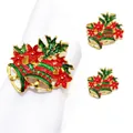 Christmas bell napkin ring with red flower and gold leaves metal holder design - Christmas Flower Bell Style 77