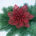 Fiore di poinsettia rosso glitterato traforato per alberi di Natale e decorazioni - Rosso