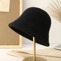 Women's black knit bucket hat for winter featuring a minimalist soft brushed texture - Black