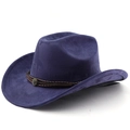 Detail of suede cowboy hat featuring brown braided leather band and metal rivet - M (56-58cm) / Navy Blue