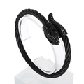 Black cable wire bracelet with dual snake head design and scales in gothic rock style - Single Layer Black (KB156933-KFC)