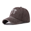 Vintage coffee brown washed cotton baseball cap with white coconut tree embroidery motif - Coffee