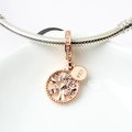 Rose gold tree of life charm with sparkling crystals on a silver snake chain bracelet - S925 Tree of Life-Rose Gold