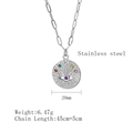 Collar de mal de ojo de acero inoxidable plateado con diamantes de colores, dije 20mm - Plateado