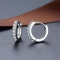 Elegant S925 sterling silver hoop earrings with a single row of sparkling white zircons - White Gold / Silver