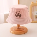 Detailed embroidery of a brown bear and BEAR text on a pink cotton children fisherman hat - 54cm 3-8 Years Old / Pink
