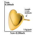 Detail view of gold heart stud earrings showing precise 1.1cm length and 1.5g weight info - Pointed Heart (D152-G)
