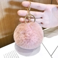 Pink leopard heart plush keychain with soft faux fur and golden lobster clasp - Small Pink Pom Pom