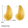 Textured gold-plated teardrop pearl earrings for women with vertical ribbed pattern - Gold Teardrop Ribbed