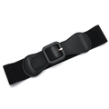 Cintura elastica larga da donna nera con grande fibbia quadrata rivestita in ecopelle - Nero