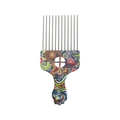 Stylishly patterned handle hair pick with metal teeth for professional styling - K3 / Patterned