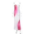 Detail of white strapless bodycon dress with pink floral prints and side split design - S / White