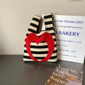 Cute black and white striped knitted handbag with a large red heart jacquard pattern - Stripe Heart Red