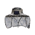 Outdoor camouflage sun hat with solar powered fan and neck protection flap - Camouflage Khaki (With Fan)