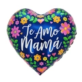 18 inch heart-shaped foil balloon with blue floral design and Te Amo Mamá text - 18 Inch Dark Blue Flowers Heart I Love You Mom (TX106)