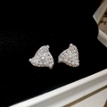 Detail of silver triangle pearl earrings with small zircons in a black velvet jewelry box - 75# Silver Triangle Pearl Rhinestone Silver Earring Post