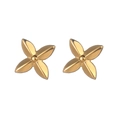 Detailed macro view of 18K gold plated four-petal star earrings with polished ridges - Gold Faceted Flower Stud Earrings