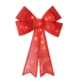 Large red glitter Christmas bow with warm LED lights for festive holiday wall decoration - 54cm*39cm / Red
