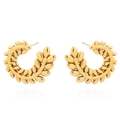 Elegant gold-plated wheat ear C-shape stud earrings with a high-polished metallic finish - Gold