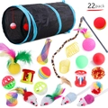 Ensemble complet de 22 jouets pour chats avec tunnel pliable et souris à plumes - Lot No. 19