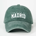 Berretto da baseball in cotone verde lavato vintage con ricamo Madrid e visiera curva - Regolabile / Verde Scuro