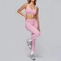 Set yoga donna rosa mélange con reggiseno sportivo incrociato e leggings a vita alta - 4510-1 Reggiseno + 4510 Slip - Rosa Ciliegio / S