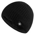 Winter thermal knit beanie in black with plush lining and snowflake tag detail - Black