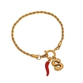 Gold twist chain bracelet with red Italian horn and crystal letter S charm - Letter S